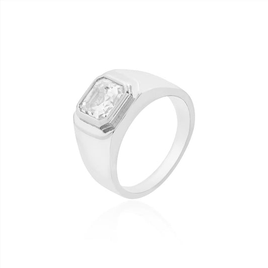 Square pinky moissanite ring