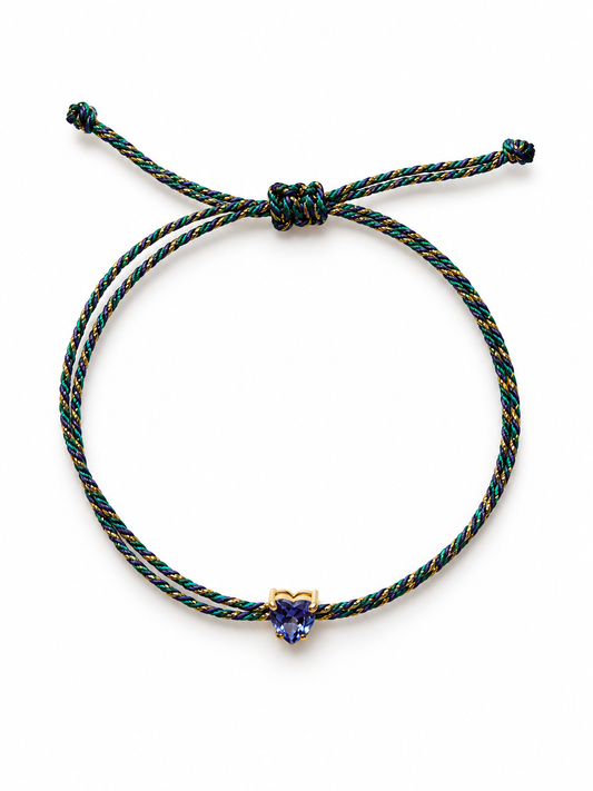 Tanzanite heart silk cord bracelet