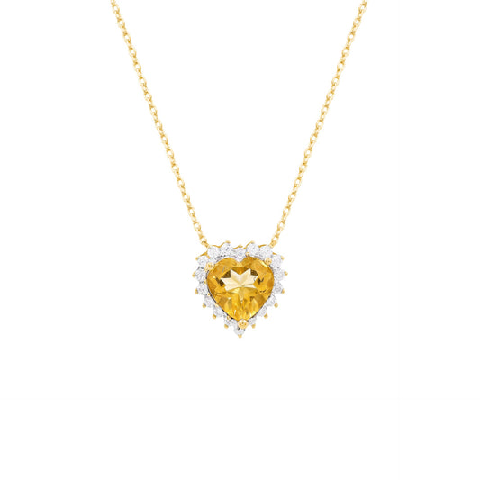 Natural citrine heart and Moissanite necklace