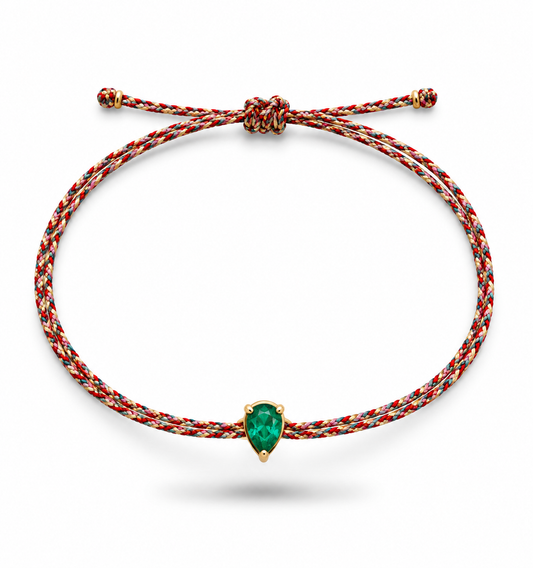 Emerald teardrop 4x6mm silk cord bracelet