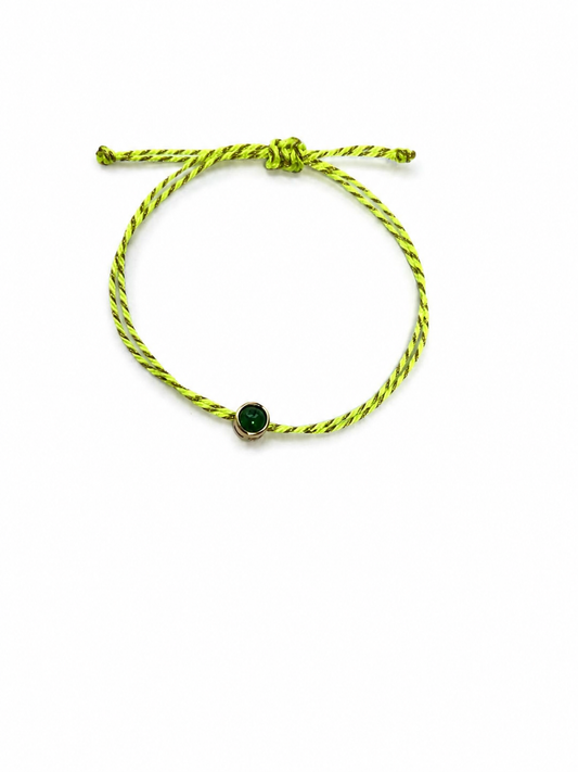 Emerald round cabochon silk cord bracelet
