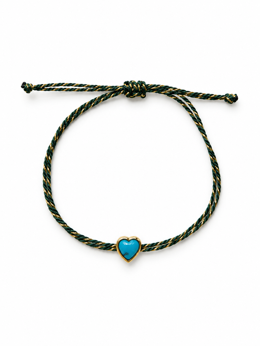 Turquoise heart silk cord bracelet