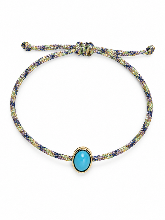 Turquoise silk cord bracelet with 6x8 oval cabochon