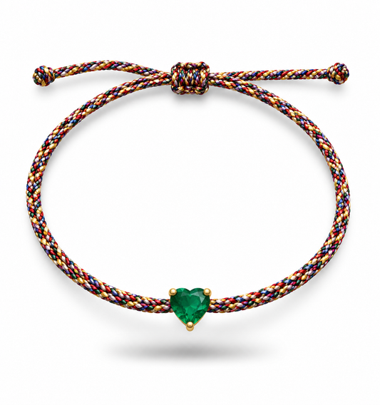 Silk cord bracelet with 5x5mm heart emerald
