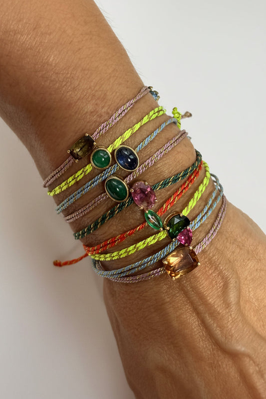 Emerald round cabochon silk cord bracelet
