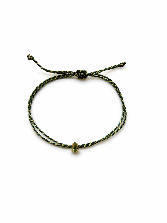 Green sapphire teardrop silk cord bracelet