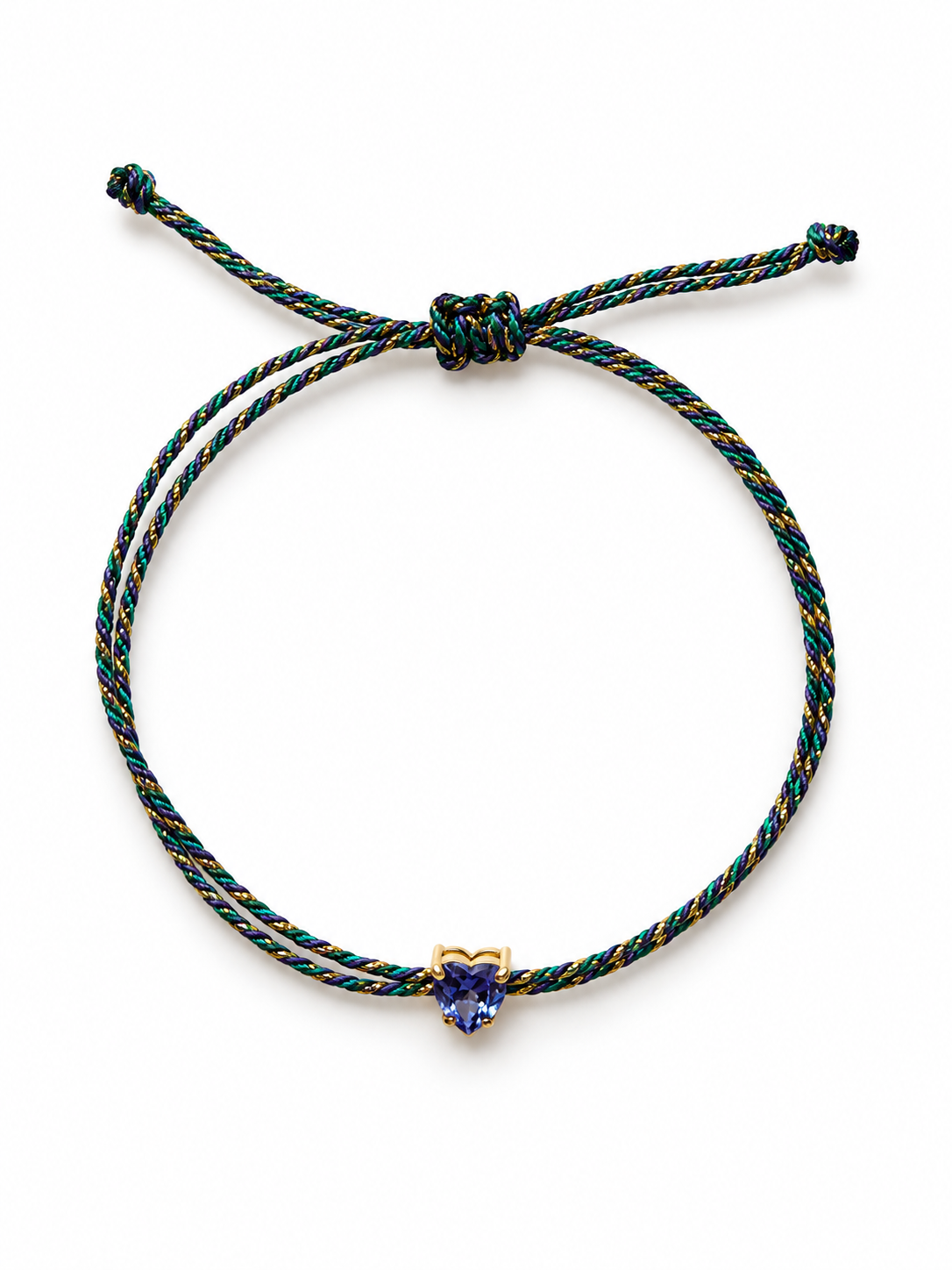 Tanzanite heart silk cord bracelet