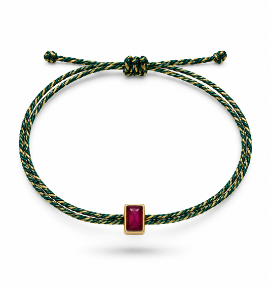 Silk cord bracelet with 4x6mm rubies