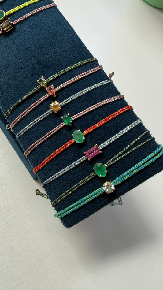 Green sapphire teardrop silk cord bracelet