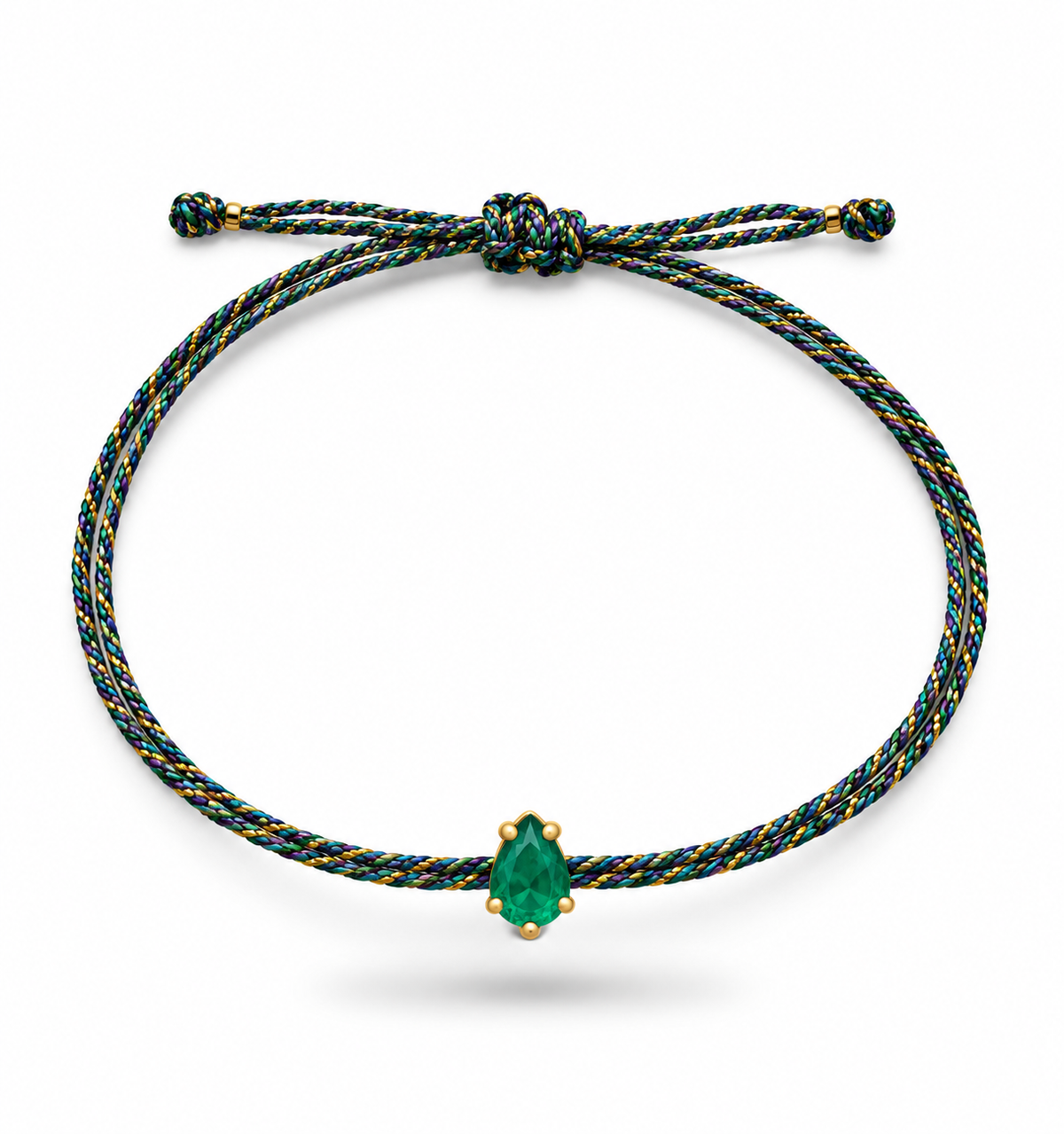 Emerald silk cord bracelet 5x6.5mm