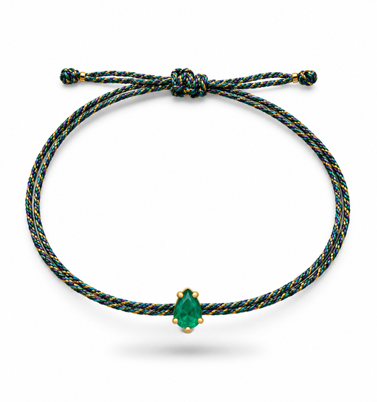 Emerald silk cord bracelet 5x6.5mm