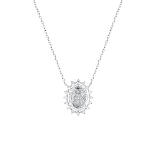 Miraculous Medal Necklace with Moissanite Pave Crown Setting