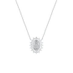 Miraculous Medal Necklace with Moissanite Pave Crown Setting