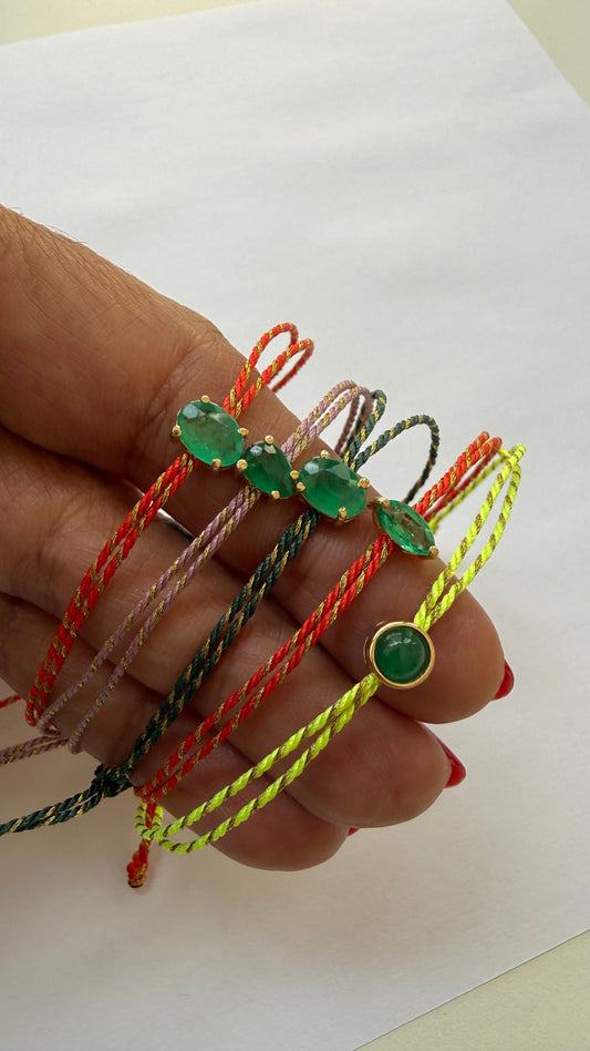 Half-moon tourmaline silk cord bracelet