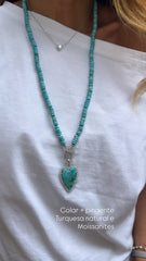 Turquoise tablet necklace 70cm Moissanite clasp