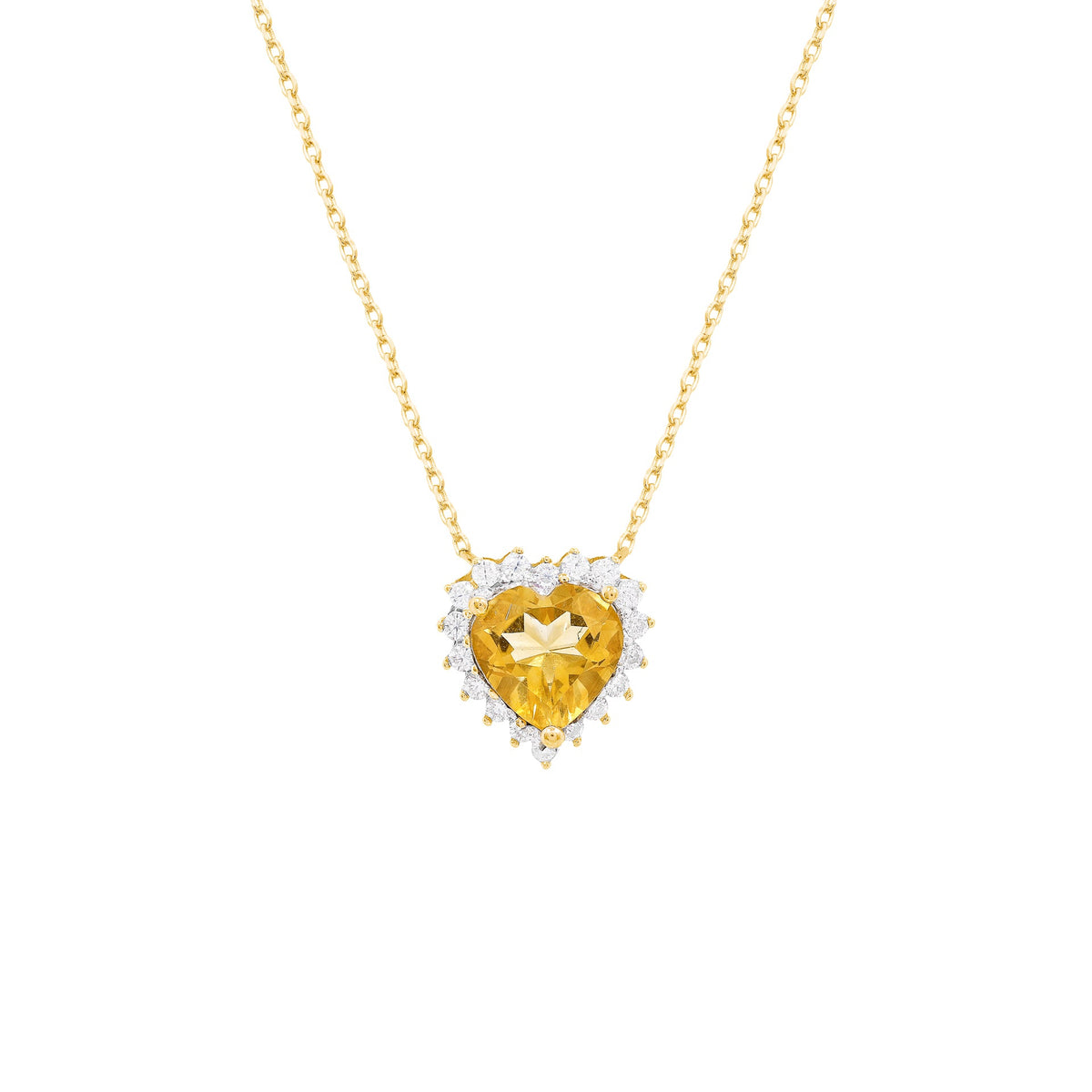 Natural citrine heart and Moissanite necklace