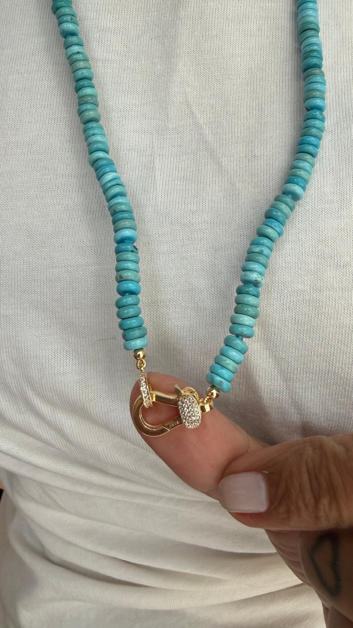 Turquoise tablet necklace 70cm Moissanite clasp
