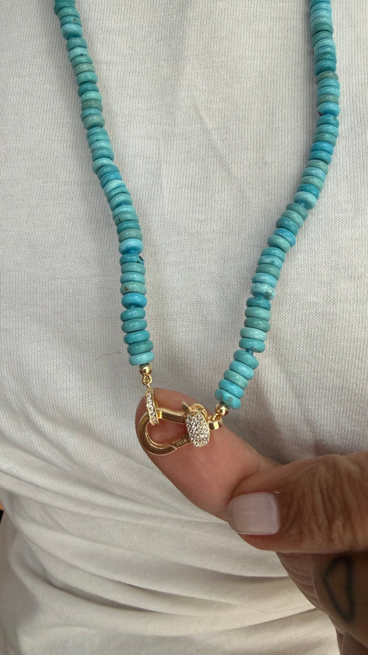 Turquoise tablet necklace 70cm Moissanite clasp