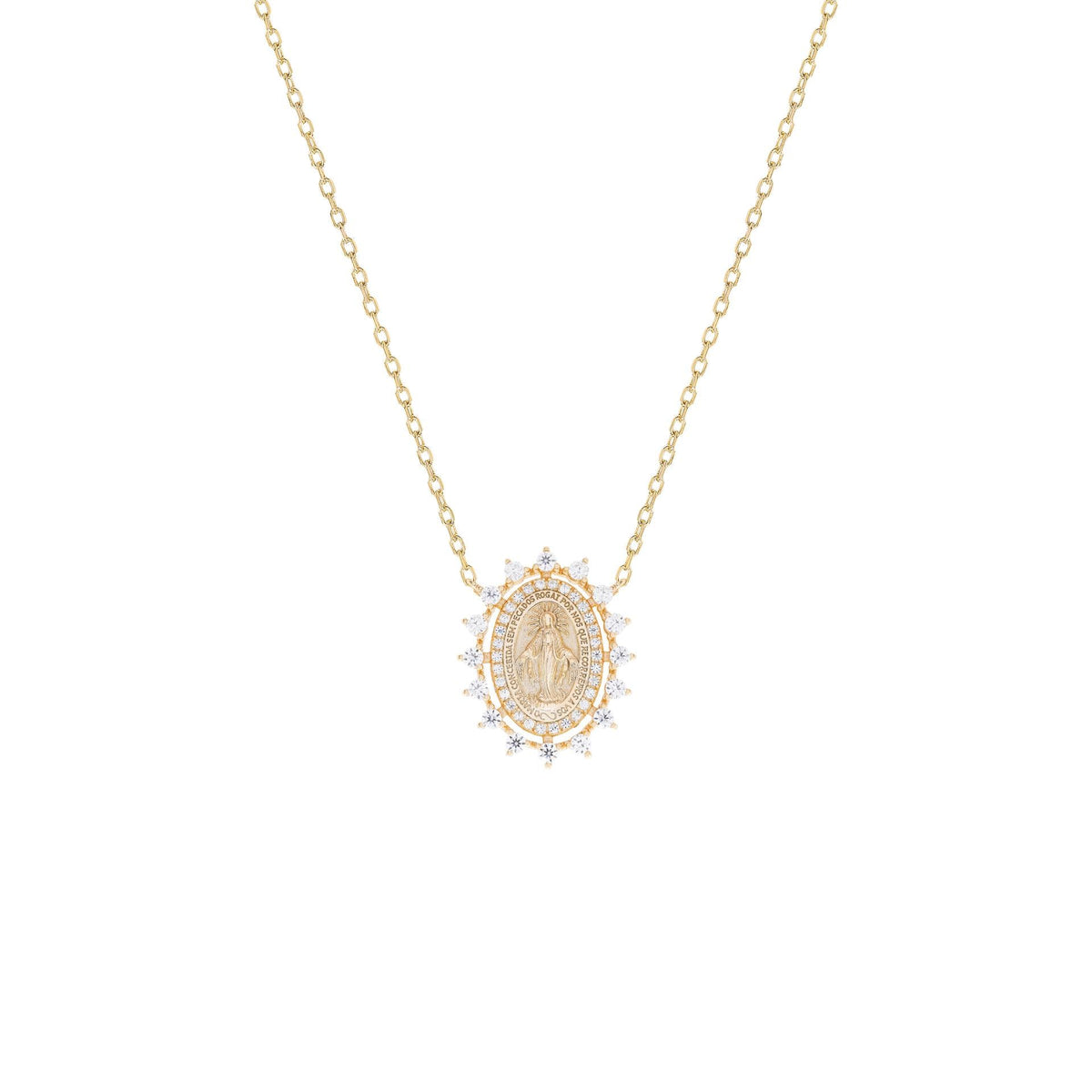 Miraculous Medal Necklace with Moissanite Pave Crown Setting