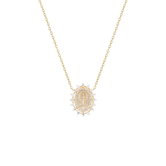 Miraculous Medal Necklace with Moissanite Pave Crown Setting