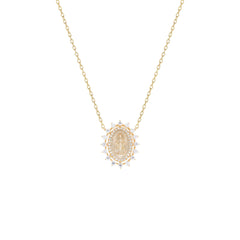 Miraculous Medal Necklace with Moissanite Pave Crown Setting