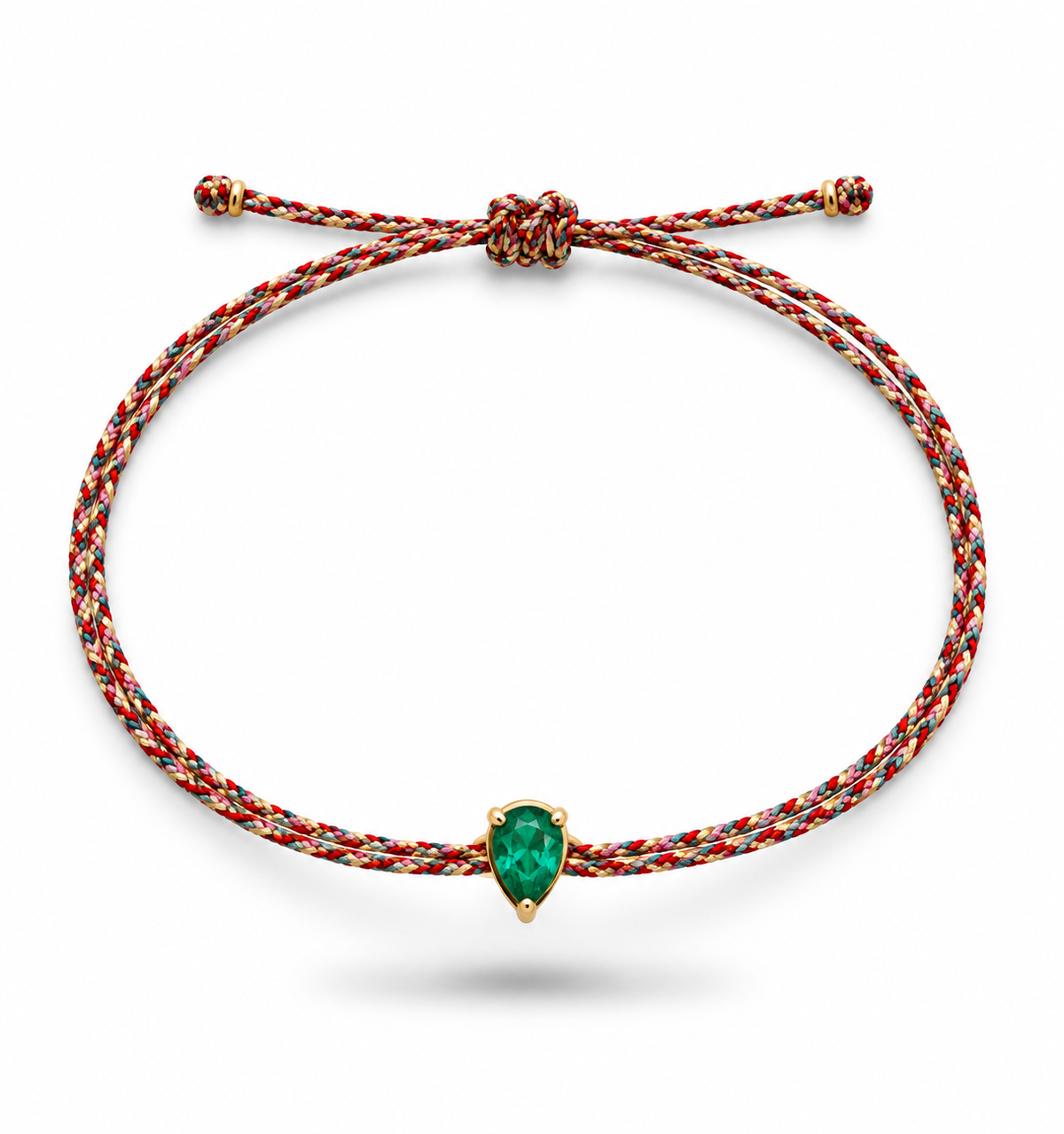 Emerald teardrop 4x6mm silk cord bracelet