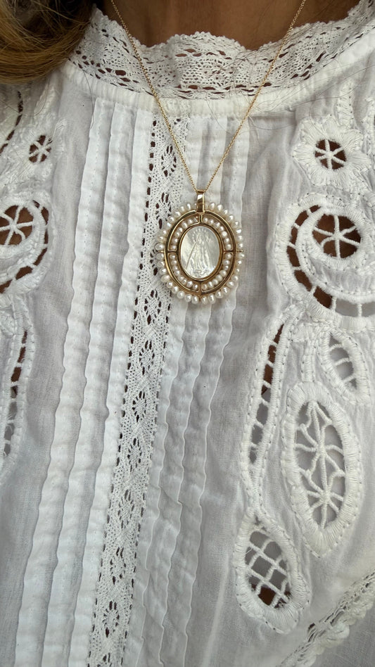 Embroidered Saint Pendant with pearls