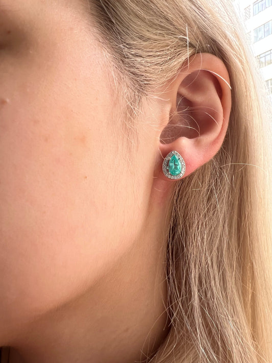 Moissanite earring with Paraiba stone