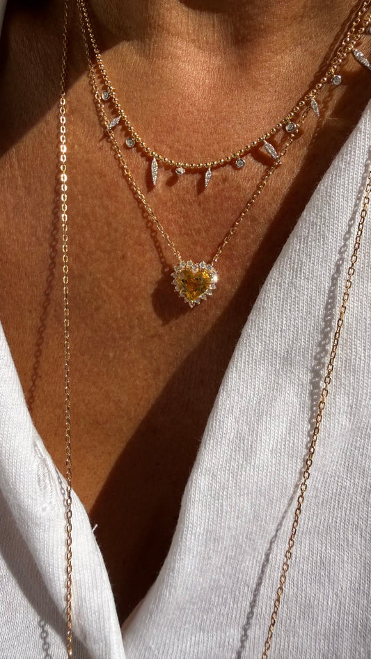 Natural citrine heart and Moissanite necklace