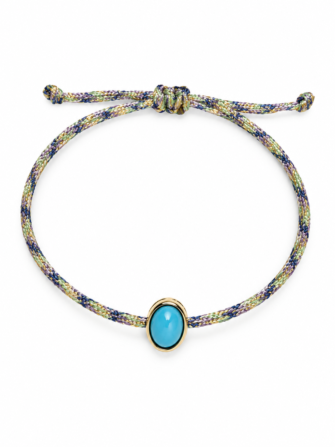 Turquoise silk cord bracelet with 6x8 oval cabochon