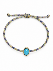 Turquoise silk cord bracelet with 6x8 oval cabochon