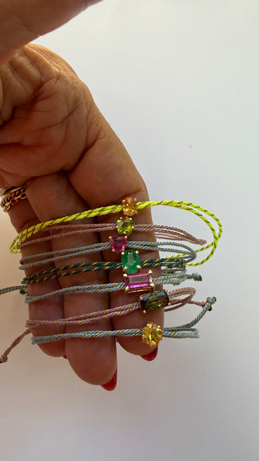 Orange sapphire oval silk cord bracelet