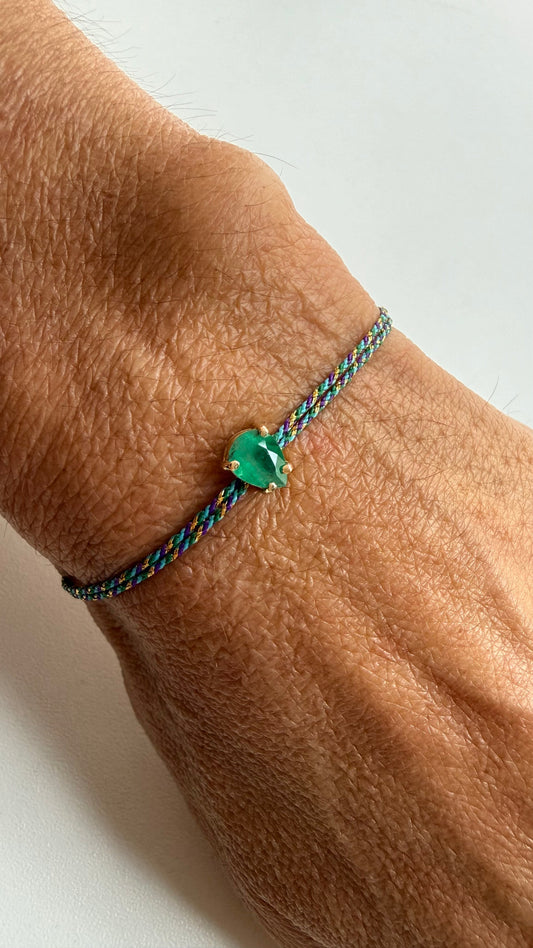 Emerald silk cord bracelet 5x6.5mm