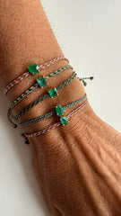 Silk cord bracelet with 5x5mm heart emerald