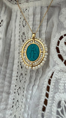 Embroidered Saint Pendant with pearls