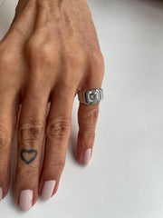 Square pinky moissanite ring