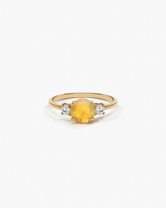 Anel Ethiopie - ouro 18k - opala e safira branca - Helen Gordilho